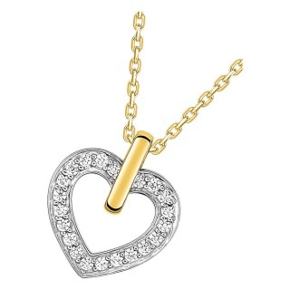 Collar corazón de oro amarillo 18K con circonitas y rodio