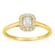 Anillo de oro amarillo 9K con diamantes creados 0,36 ct y centro de talla esmeralda 0,25 ct en halo