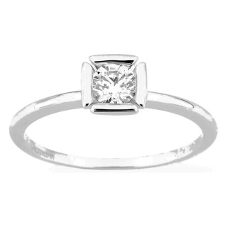 Anillo solitario de oro blanco 18K con diamante creado 0,30 ct en engaste fantasía
