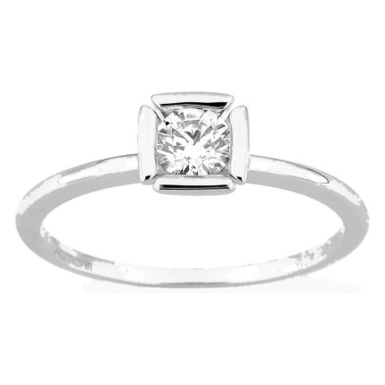 Anillo solitario de oro blanco 18K con diamante creado 0,30 ct en engaste fantasía