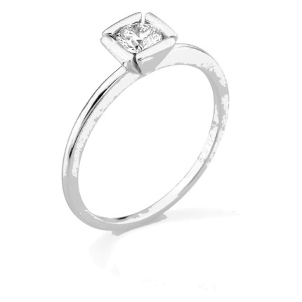 Anillo solitario de oro blanco 18K con diamante creado 0,30 ct en engaste fantasía