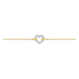 Pulseira coração em ouro amarelo 18K com zircónias e ródio