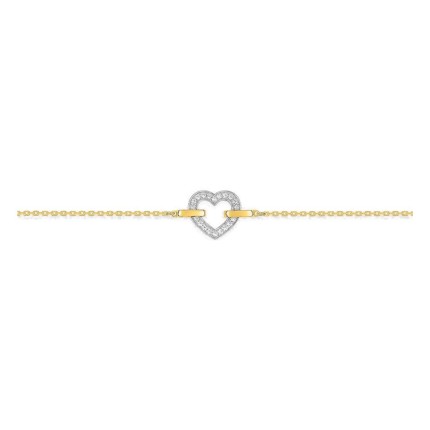 Pulsera corazón de oro amarillo 18K con circonitas y rodio