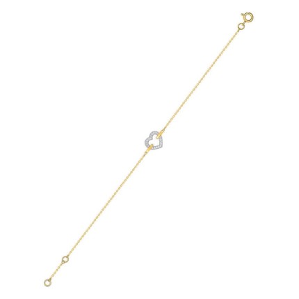 Pulsera corazón de oro amarillo 18K con circonitas y rodio