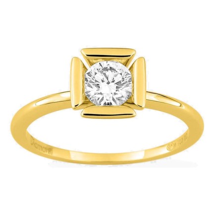 Anillo solitario de oro amarillo 18K con diamante creado 0,50 ct en engaste fantasía