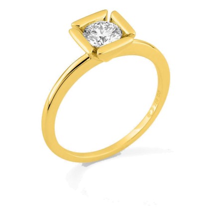 Anillo solitario de oro amarillo 18K con diamante creado 0,50 ct en engaste fantasía