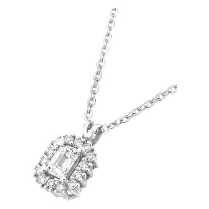 Colar em ouro branco 9K com pendente de 6x7 mm e diamantes criados 0,36 ct