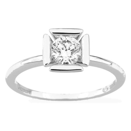 Anel solitário em ouro branco 18K com diamante criado 0,50 ct em cravação fantasia