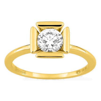 Anillo solitario de oro amarillo 18K con diamante creado 0,70 ct en engaste fantasía