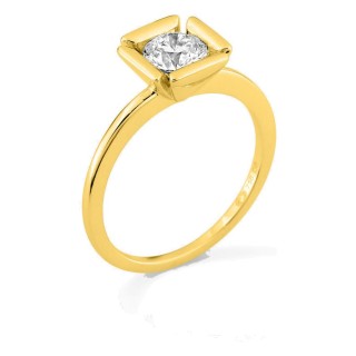 Anillo solitario de oro amarillo 18K con diamante creado 0,70 ct en engaste fantasía