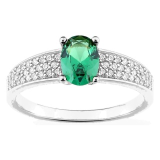 Anillo de plata de ley 925 rodiada con pavé y circonita verde