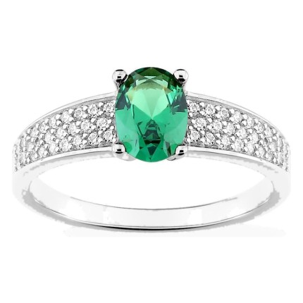 Anillo de plata de ley 925 rodiada con pavé y circonita verde