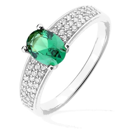 Anillo de plata de ley 925 rodiada con pavé y circonita verde