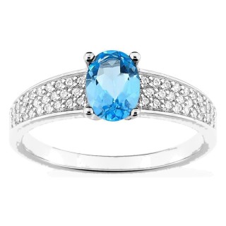 Anel em prata de lei 925 ródiada com pavé e zircónia azul