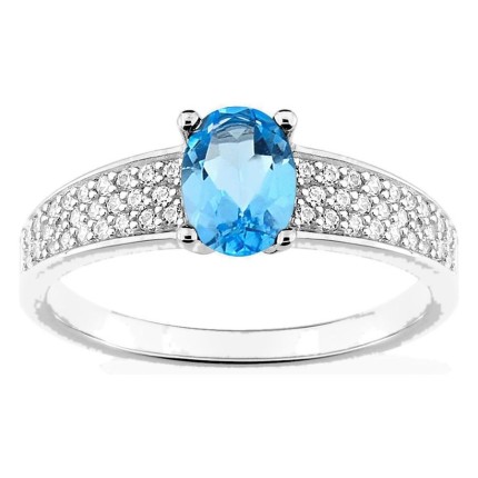 Anel em prata de lei 925 ródiada com pavé e zircónia azul