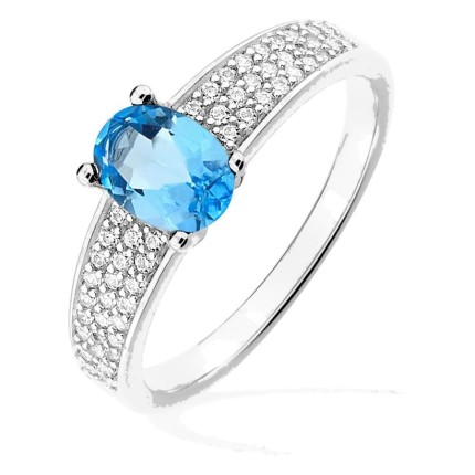 Anillo de plata de ley 925 rodiada con pavé y circonita azul