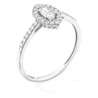 Anillo de oro blanco 9K con diamantes creados 0,42 ct y centro de talla marquesa 0,22 ct en halo