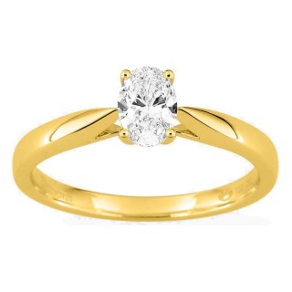 Anel solitário em ouro amarelo 18K com diamante criado oval 0,50 ct