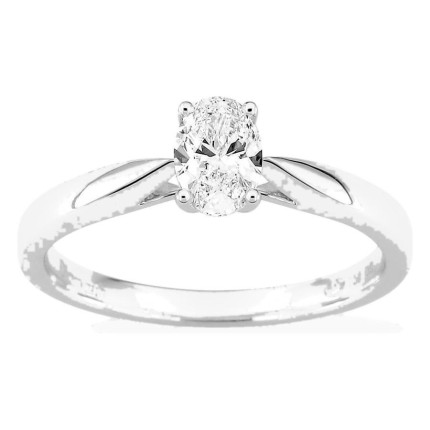 Anel solitário em ouro branco 18K com diamante criado oval 0,50 ct