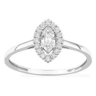Anillo de oro blanco 9K con diamantes creados 0,33 ct y centro de talla marquesa 0,22 ct en halo
