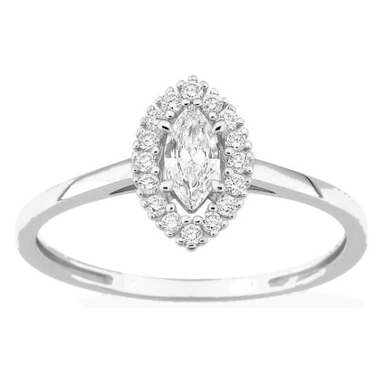 Anel em ouro branco 9K com diamantes criados 0,33 ct e centro de lapidação marquise 0,22 ct em halo