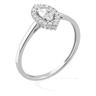 Anel em ouro branco 9K com diamantes criados 0,33 ct e centro de lapidação marquise 0,22 ct em halo