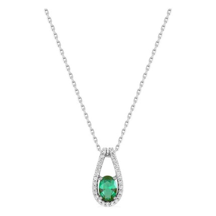 Collar de plata de ley 925 rodiada con circonita verde y asa de fantasía