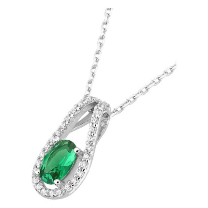 Collar de plata de ley 925 rodiada con circonita verde y asa de fantasía