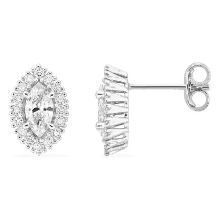 Brincos de pressão em ouro branco 9K com diamantes criados 0,66 ct e centro de lapidação marquise em halo
