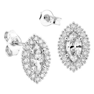Brincos de pressão em ouro branco 9K com diamantes criados 0,66 ct e centro de lapidação marquise em halo