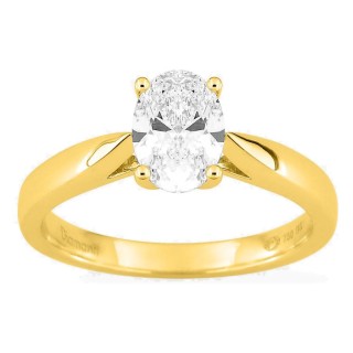 Anel solitário em ouro amarelo 18K com diamante criado oval 1,00 ct