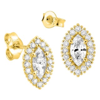 Pendientes de botón de oro amarillo 9K con diamantes creados 0,66 ct y centro de talla marquesa en halo