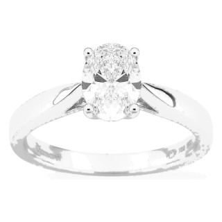 Anillo solitario de oro blanco 18K con diamante creado ovalado 1,00 ct