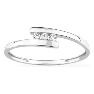 Anel trilogia em ouro branco 18K com diamantes 0,06 ct