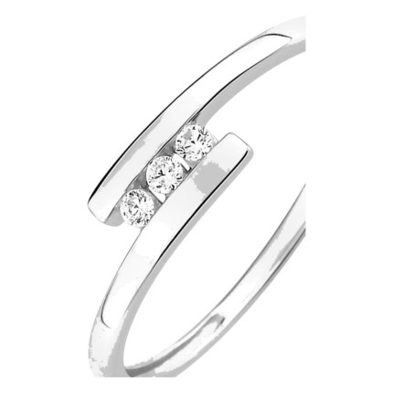 Anel trilogia em ouro branco 18K com diamantes 0,06 ct