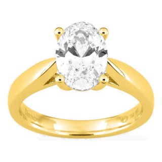 Anel solitário em ouro amarelo 18K com diamante criado oval 2,00 ct