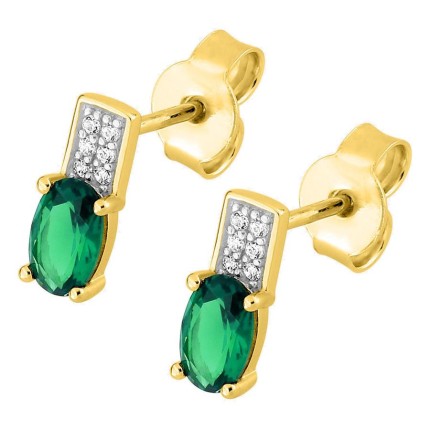 Pendientes de botón chapados en oro con circonita verde
