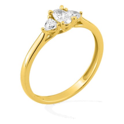 Anillo de oro amarillo 9K con diamante ovalado 0,20 ct y dos piedras triangulares