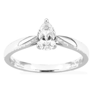 Anel solitário em ouro branco 18K com diamante criado lapidação pera 0,50 ct