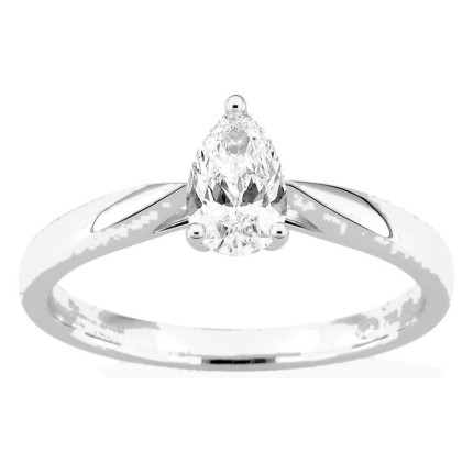 Anillo solitario de oro blanco 18K con diamante creado talla pera 0,50 ct