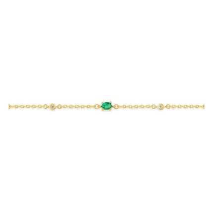 Pulseira flexível banhada a ouro com zircónias verdes em cravação de garras