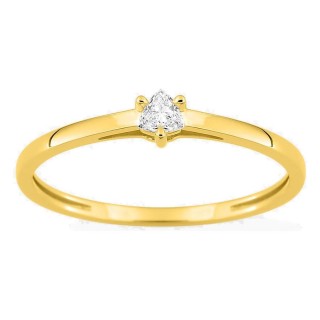Anel solitário em ouro amarelo 9K com diamante criado lapidação trillion 0,09 ct