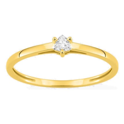 Anel solitário em ouro amarelo 9K com diamante criado lapidação trillion 0,09 ct