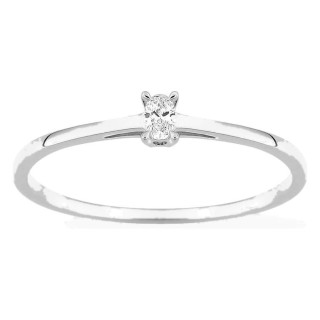 Anillo solitario de oro blanco 9K con diamante creado ovalado 0,06 ct