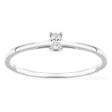 Anel solitário em ouro branco 9K com diamante criado oval 0,06 ct