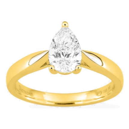 Anel solitário em ouro amarelo 18K com diamante criado lapidação pera 1,00 ct