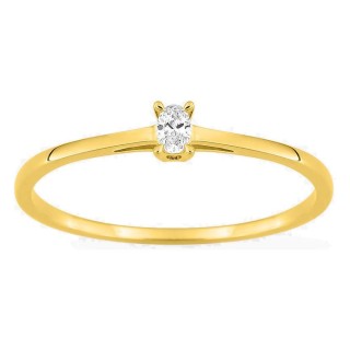 Anel solitário em ouro amarelo 9K com diamante criado oval 0,06 ct