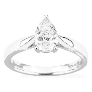 Anillo solitario de oro blanco 18K con diamante creado talla pera 1,00 ct