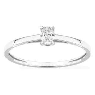 Anel solitário em ouro branco 9K com diamante criado oval 0,16 ct