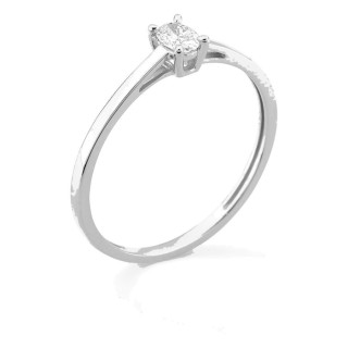 Anel solitário em ouro branco 9K com diamante criado oval 0,16 ct